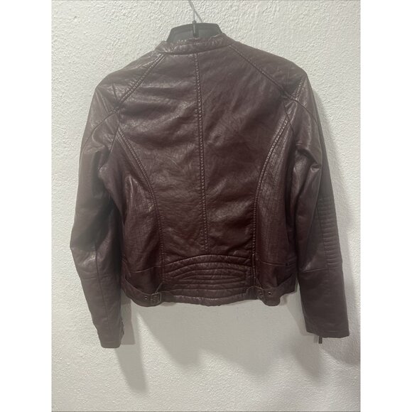 Jou Jou Women's Maroon Vegan Leather Fitted Moto‎ Style Jacket XL Biker - Picture 8 of 16